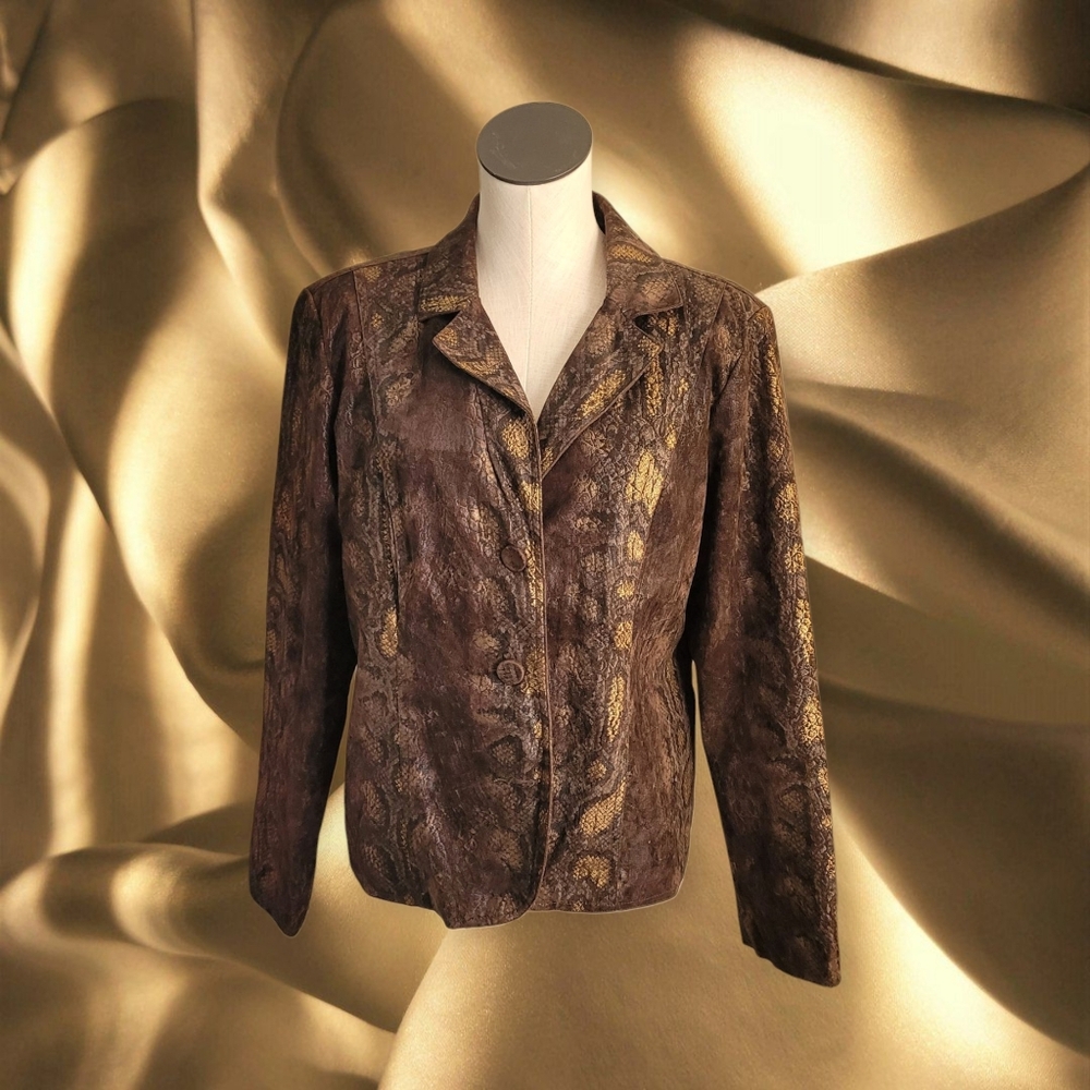 Bamboo Traders Brown and Gold Snake Print Blazer